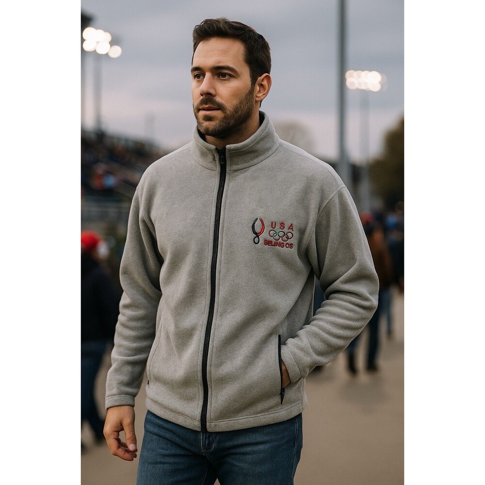 Olympics 2008 Beijing Team USA Full Zip Up Fleece Jacket Mens XL Made in USA